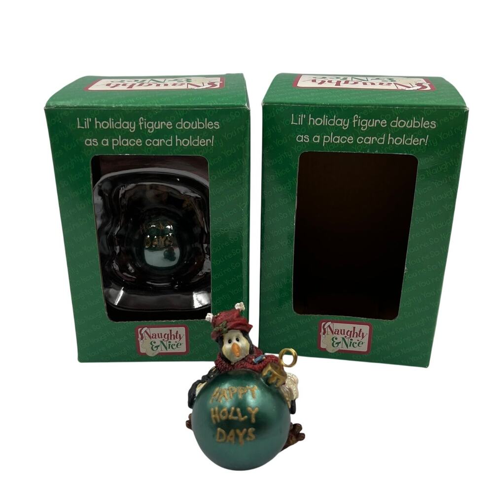 Boyds Bears 2 PENNY PENGUIN Naughty Nice Christmas Ornaments 2004 Holly-days NIB
